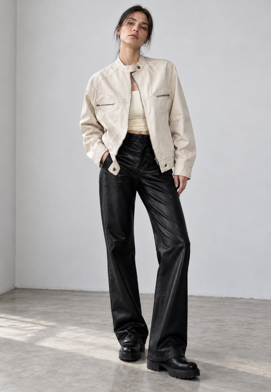 Veste femme oversize à col montant, zip et poignets boutonnés - Nerina