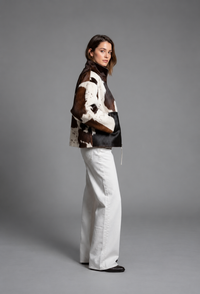 Veste femme en fourrure synthétique à motif vache, col montant - Gesine