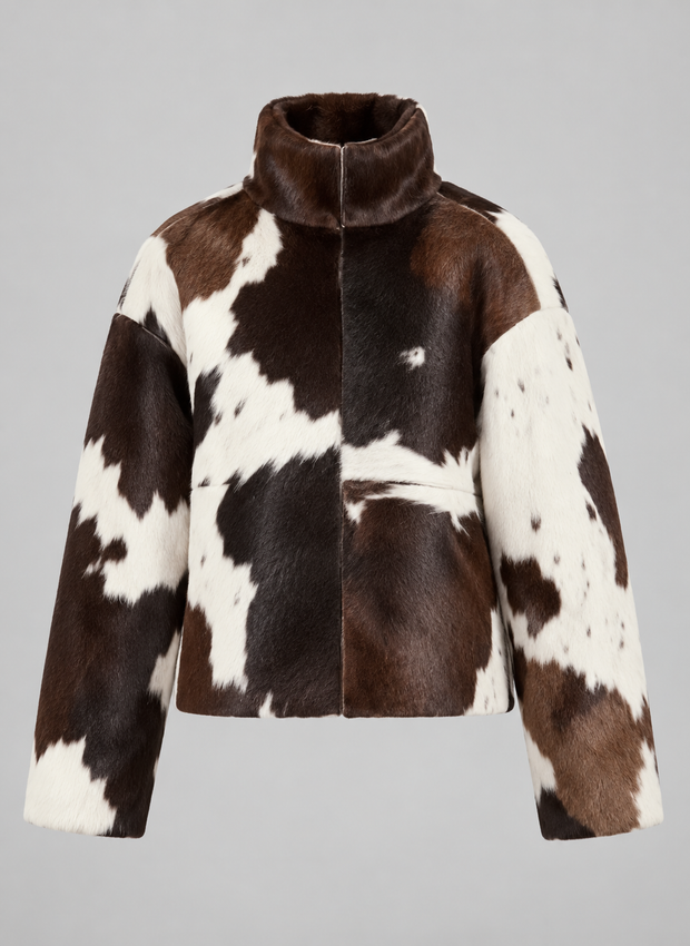 Veste femme en fourrure synthétique à motif vache, col montant - Gesine