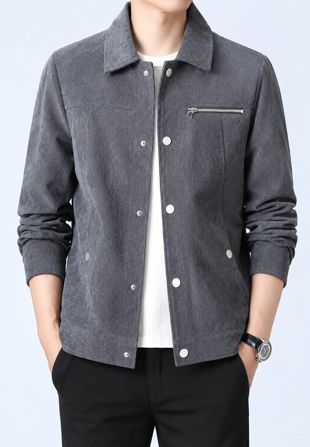 Herren-Cordjacke mit Hemdkragen, Brusttasche und Reißverschluss – Amaury