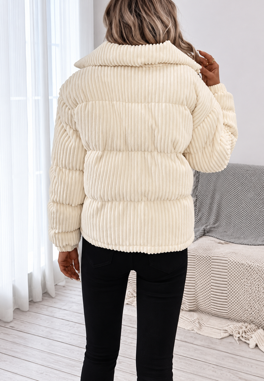 Veste en velours côtelé pour femme, col montant, fermeture éclair, poches latérales - Eline