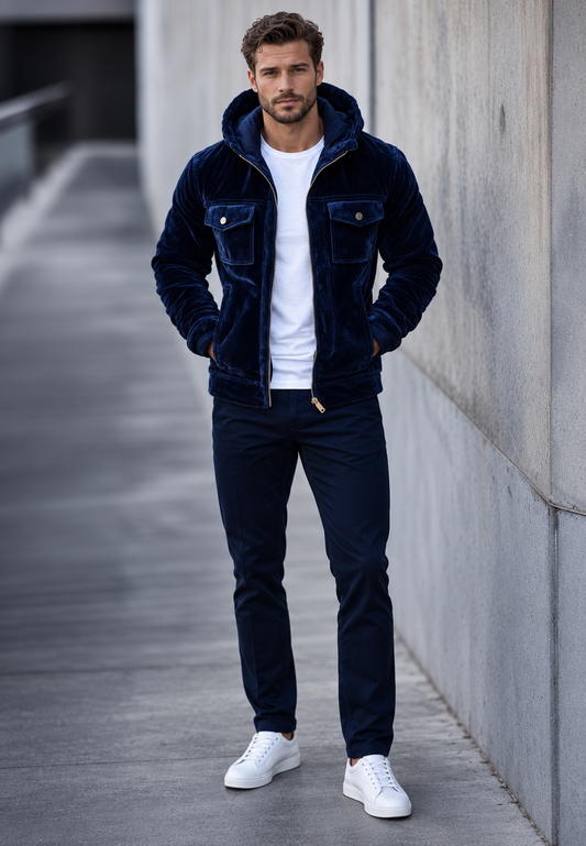 Herrenjacke aus Samt mit Kapuze und Reißverschluss – Loïc