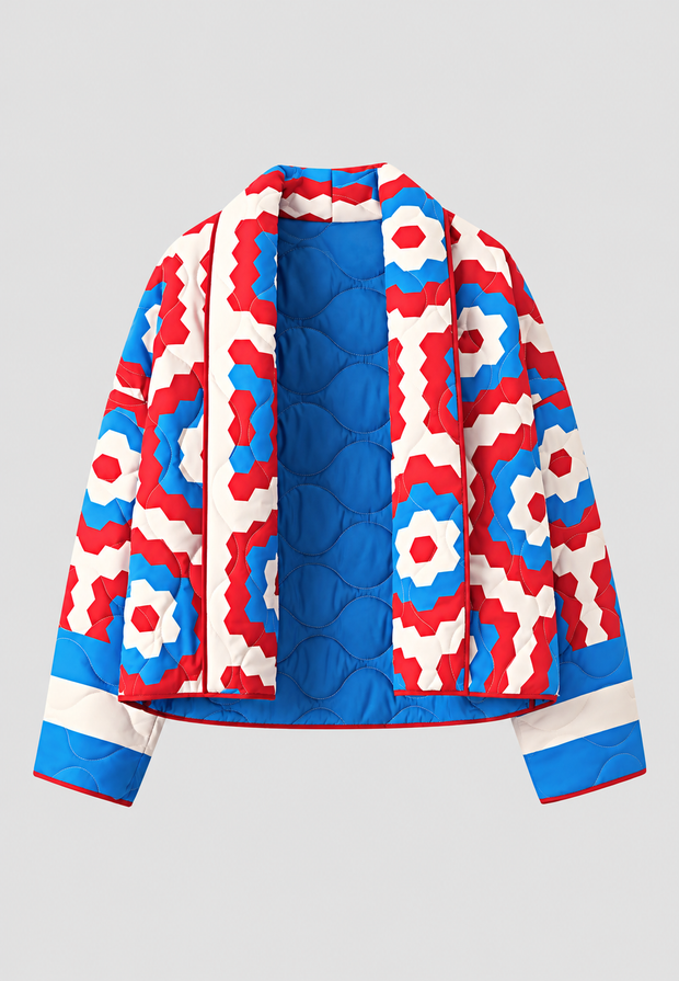 Veste kimono matelassée femme à grands motifs géométriques - Odette