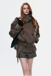 Trench-coat femme à double boutonnage, col asymétrique et ceinture - Iris