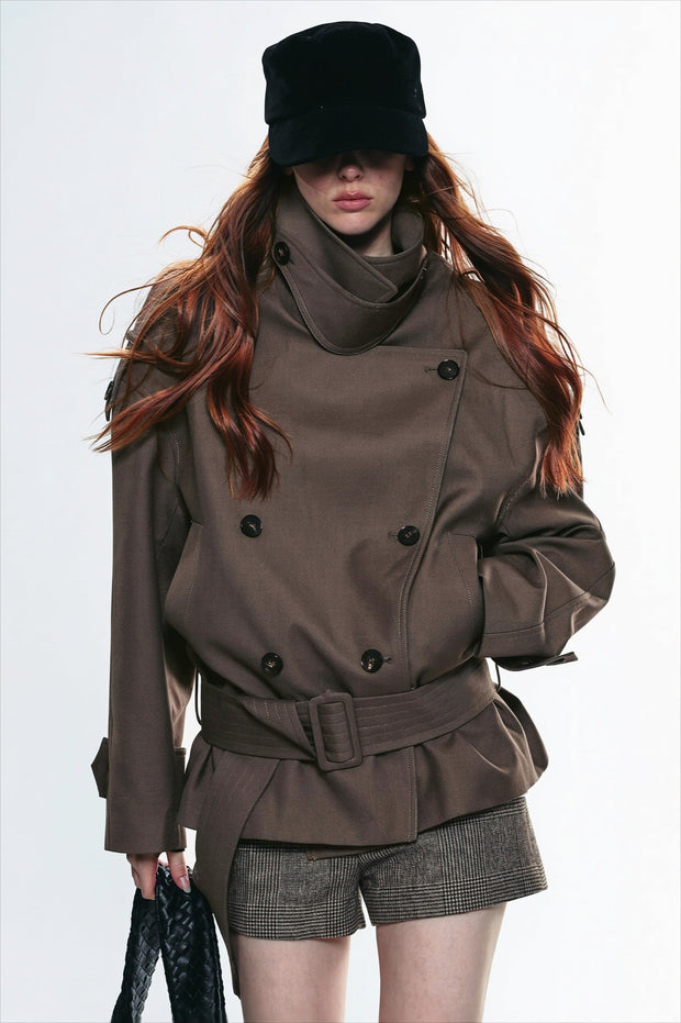 Trench-coat femme à double boutonnage, col asymétrique et ceinture - Iris