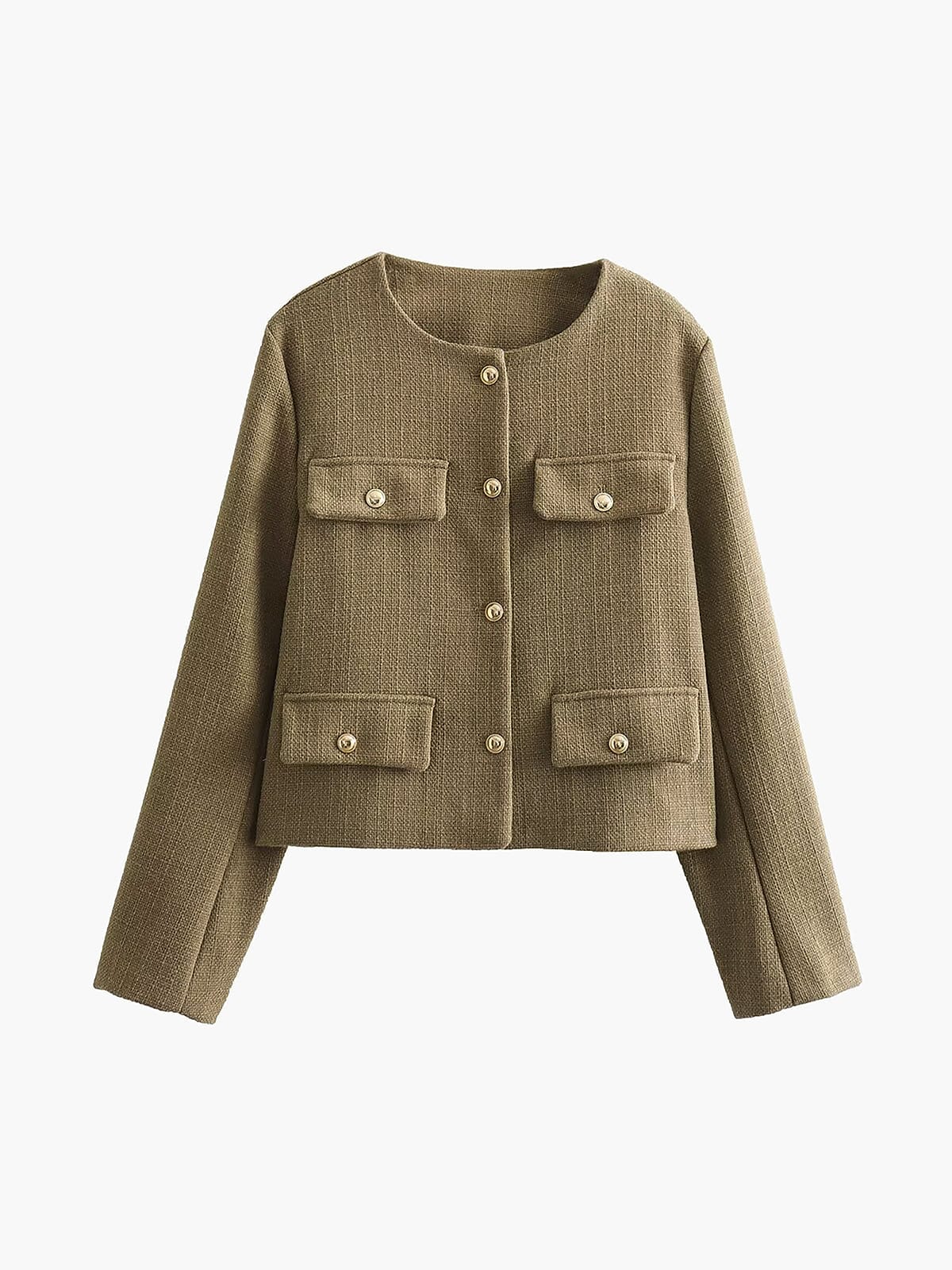 Kurze Tweedjacke für Damen mit goldenen Knöpfen und Rundhalsausschnitt – Miriam