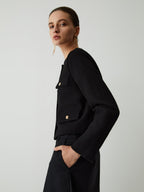 Kurze Tweedjacke für Damen mit goldenen Knöpfen und Rundhalsausschnitt – Miriam