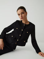 Kurze Tweedjacke für Damen mit goldenen Knöpfen und Rundhalsausschnitt – Miriam