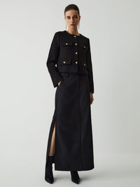Veste courte en tweed pour femme, boutons dorés, col rond - Miriam