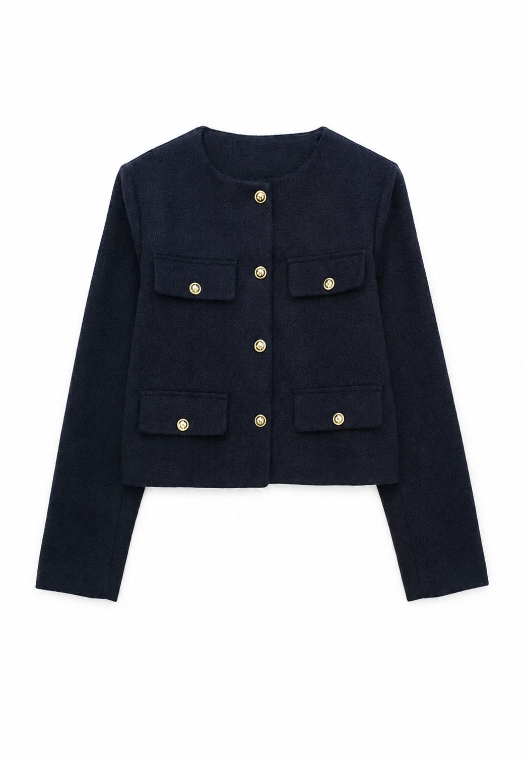 Kurze Tweedjacke für Damen mit Rundhalsausschnitt und Taschen – Susie