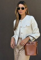 Kurze Tweedjacke für Damen mit Rundhalsausschnitt und Taschen – Susie