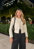 Kurze Tweedjacke für Damen mit Rundhalsausschnitt und Taschen – Susie