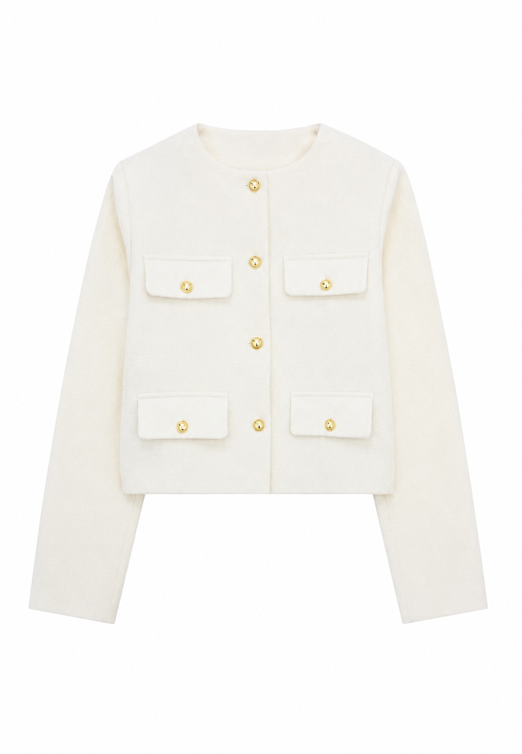 Kurze Tweedjacke für Damen mit Rundhalsausschnitt und Taschen – Susie