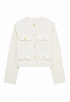 Kurze Tweedjacke für Damen mit Rundhalsausschnitt und Taschen – Susie
