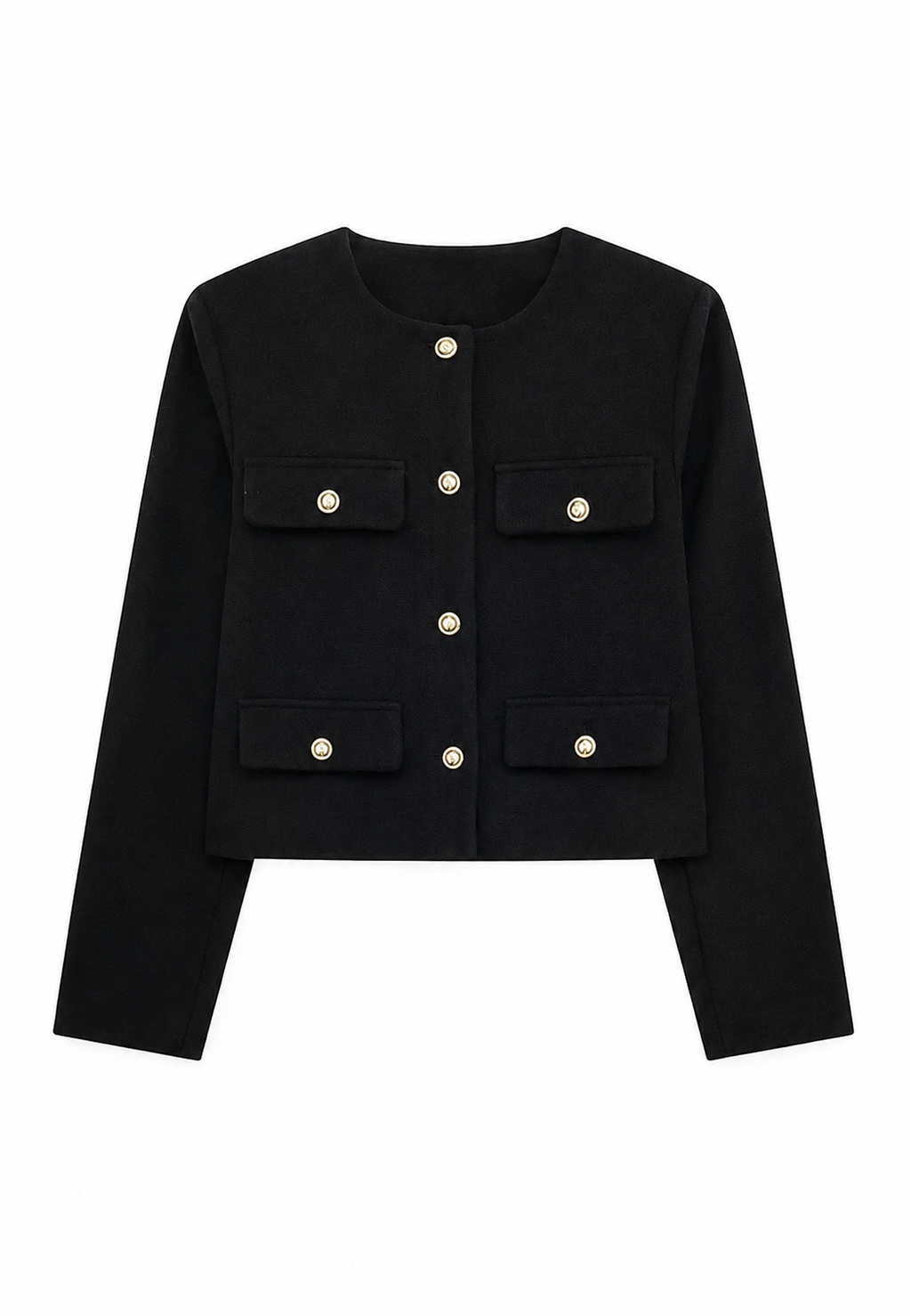 Kurze Tweedjacke für Damen mit Rundhalsausschnitt und Taschen – Susie