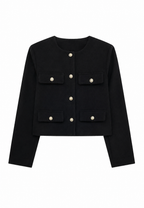 Kurze Tweedjacke für Damen mit Rundhalsausschnitt und Taschen – Susie