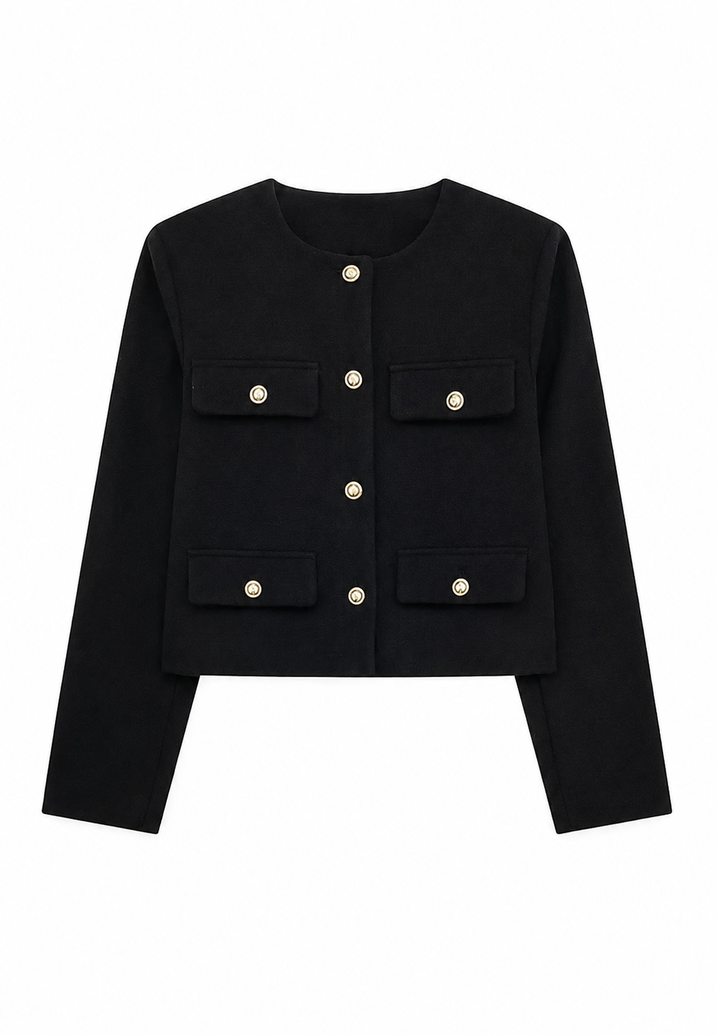 Kurze Tweedjacke für Damen mit Rundhalsausschnitt und Taschen – Susie