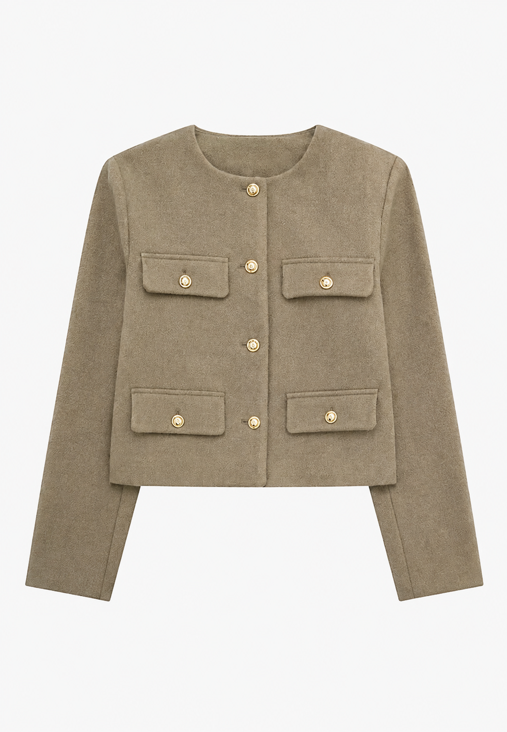 Kurze Tweedjacke für Damen mit Rundhalsausschnitt und Taschen – Susie