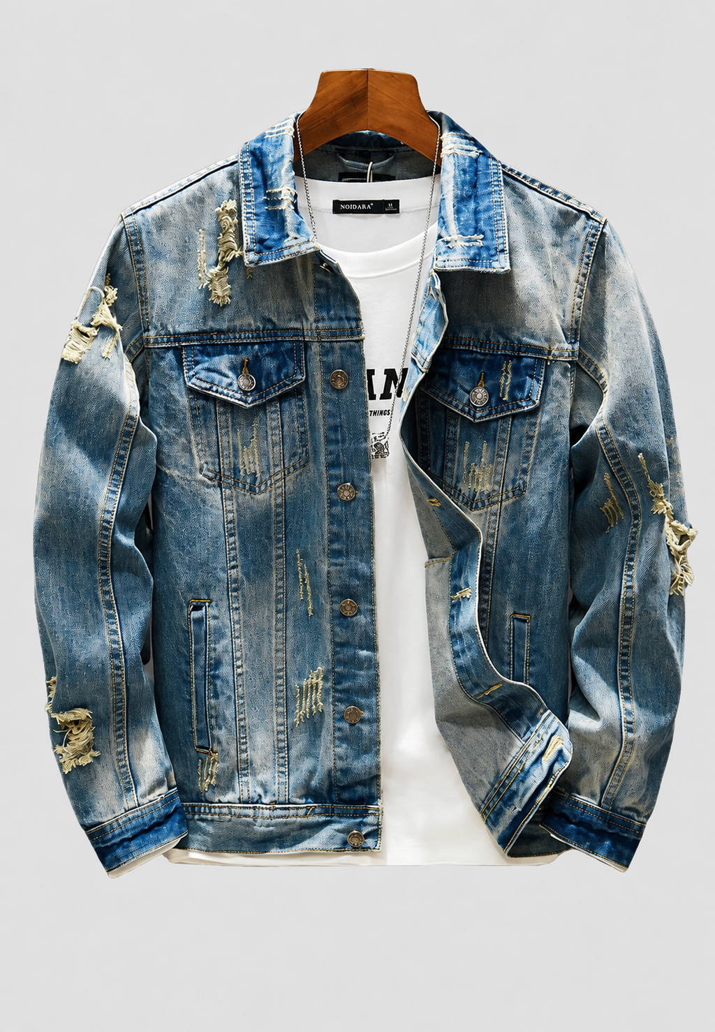 Herren-Jeansjacke in Slim-Fit-Passform mit Rissen und Wasch-Effekt – Levon