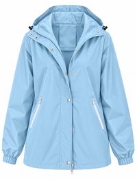 Wasserdichte Damen-Regenjacke mit Kapuze, Taschen und Reißverschluss – Verena