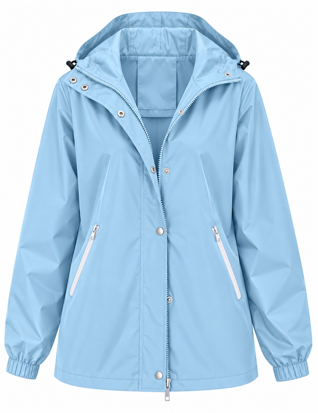 Wasserdichte Damen-Regenjacke mit Kapuze, Taschen und Reißverschluss – Verena