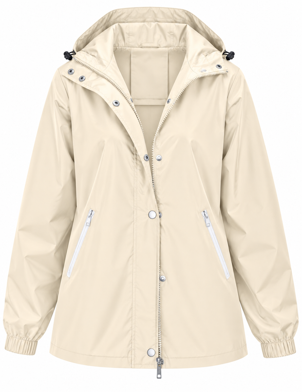Wasserdichte Damen-Regenjacke mit Kapuze, Taschen und Reißverschluss – Verena