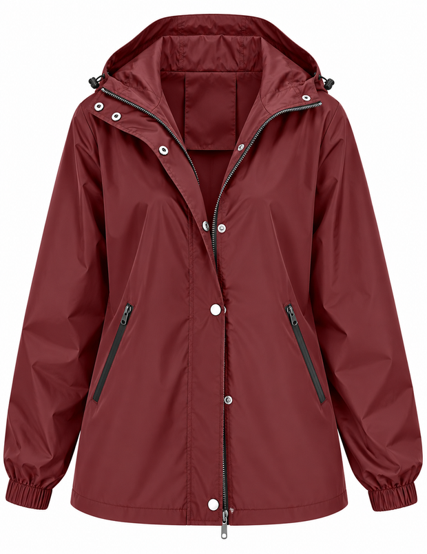 Wasserdichte Damen-Regenjacke mit Kapuze, Taschen und Reißverschluss – Verena