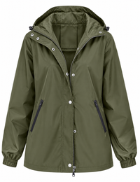 Wasserdichte Damen-Regenjacke mit Kapuze, Taschen und Reißverschluss – Verena