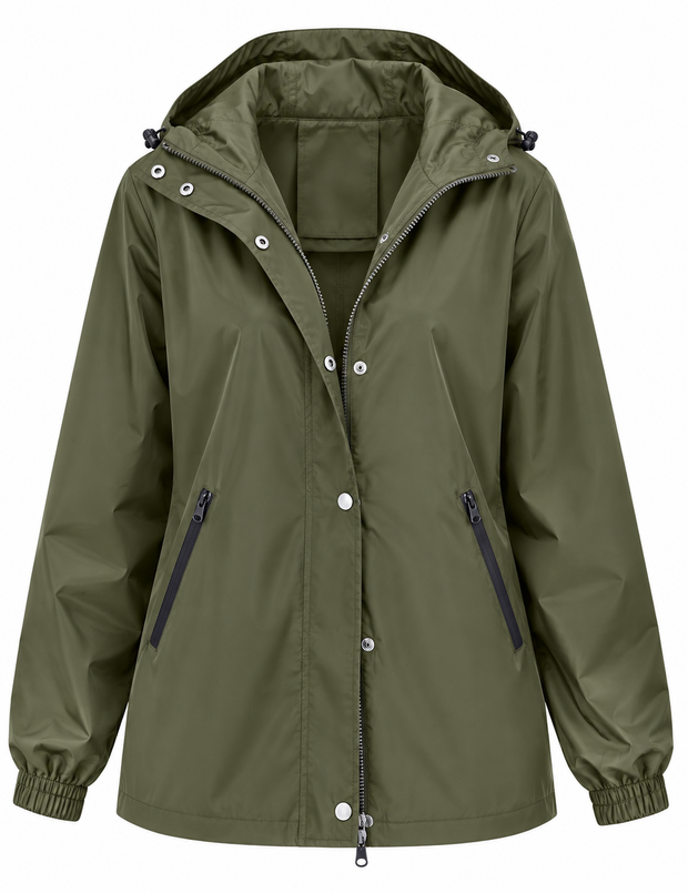 Wasserdichte Damen-Regenjacke mit Kapuze, Taschen und Reißverschluss – Verena