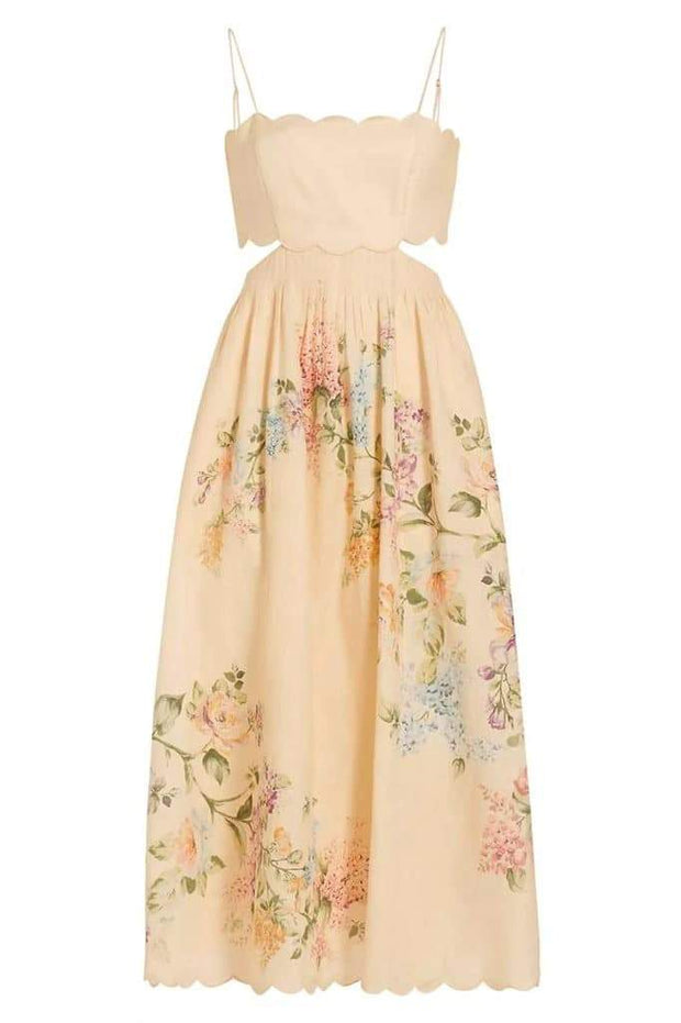 Merla - Robe midi à découpes et imprimés floraux