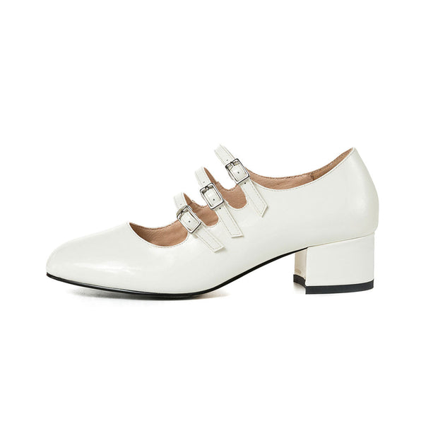 Ava - Escarpins à talon carré en cuir verni avec boucle