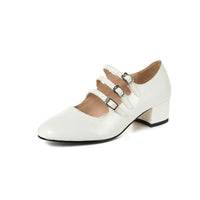 Ava - Escarpins à talon carré en cuir verni avec boucle
