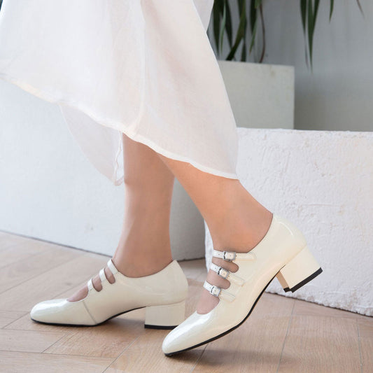 Ava - Escarpins à talon carré en cuir verni avec boucle