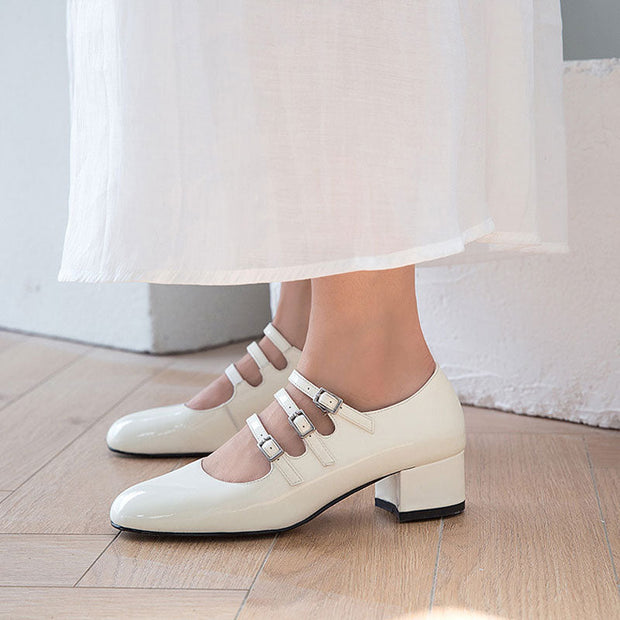 Ava - Escarpins à talon carré en cuir verni avec boucle