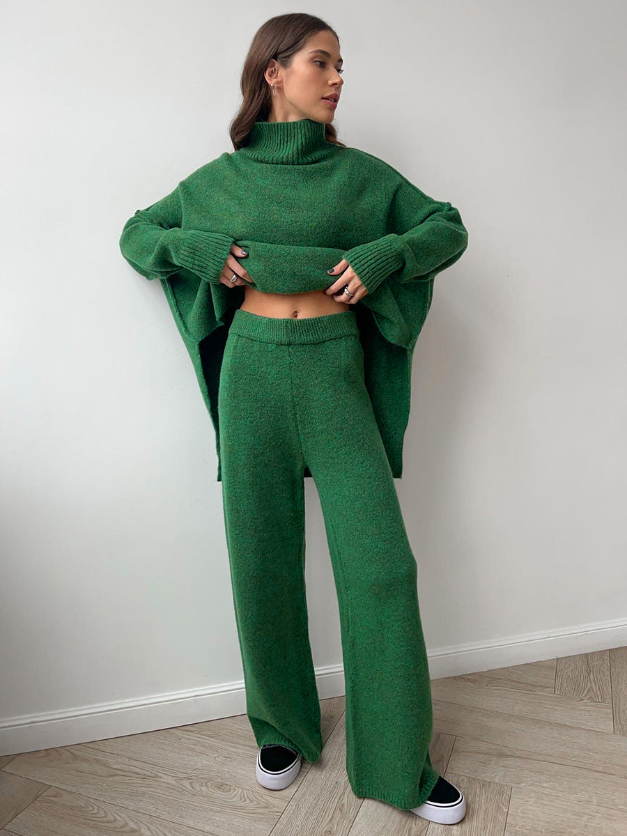 Strick-Set für Damen mit Rollkragenpullover und weit geschnittener Hose – Elske