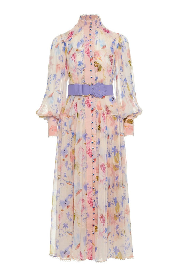 Kary Robe midi en mousseline avec ceinture