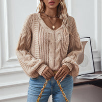 Kia - Damenpullover mit Puffärmeln aus Twisted Mesh mit V-Ausschnitt