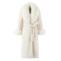 Manteau long pour femme avec col en fourrure et ceinture - Margaretti