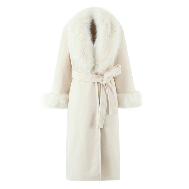 Manteau long pour femme avec col en fourrure et ceinture - Margaretti
