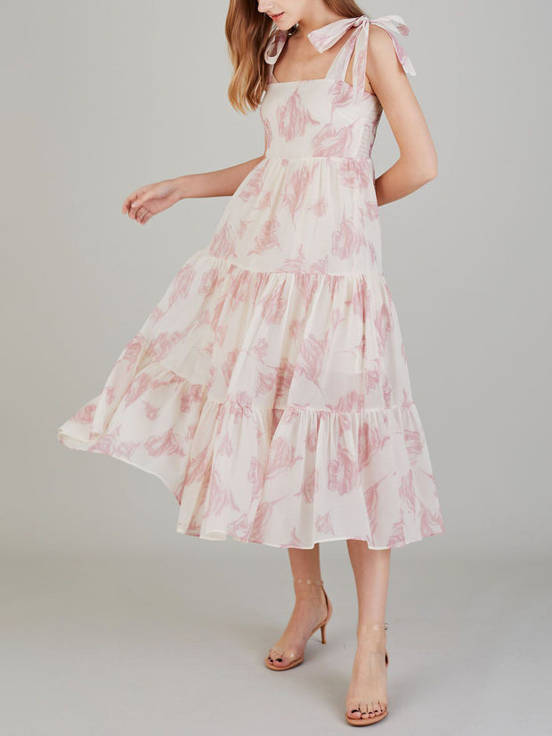 Lara - Robe midi unique à imprimé floral rétro et lacets