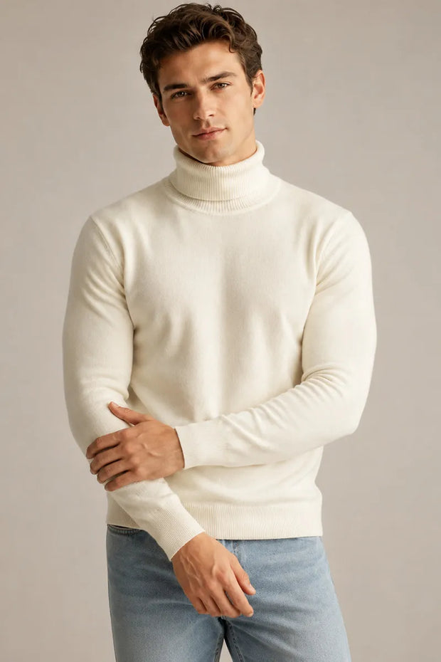 Herrenpullover mit Rollkragen, schmaler Passform, glatter Strick – Caspar