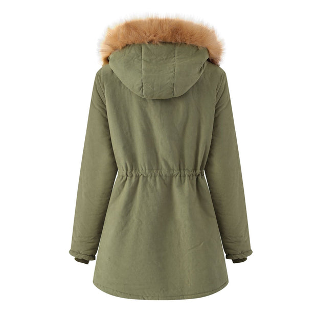 Veste matelassée pour femme avec capuche en fourrure synthétique - Doriana