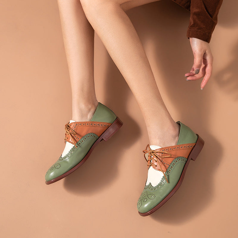Zweifarbige Damen Oxford Schuhe mit niedrigem Absatz - Milany
