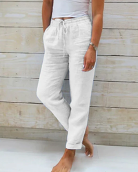 Leinenhose mit elastischem Bund und Kordelzug für Damen - Helga