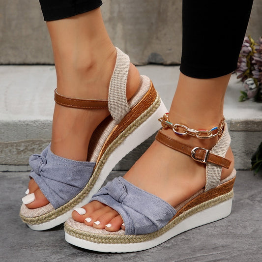 Sandales à plateforme pour femmes, bout ouvert, jute denim - Isela