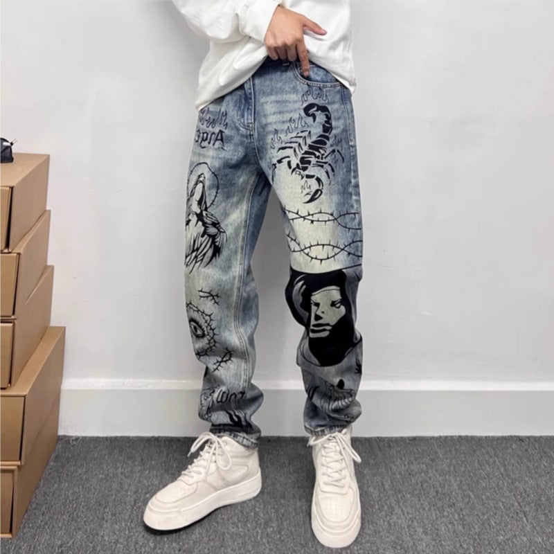 Gerade Jeans mit grafischem Aufdruck - Halvard