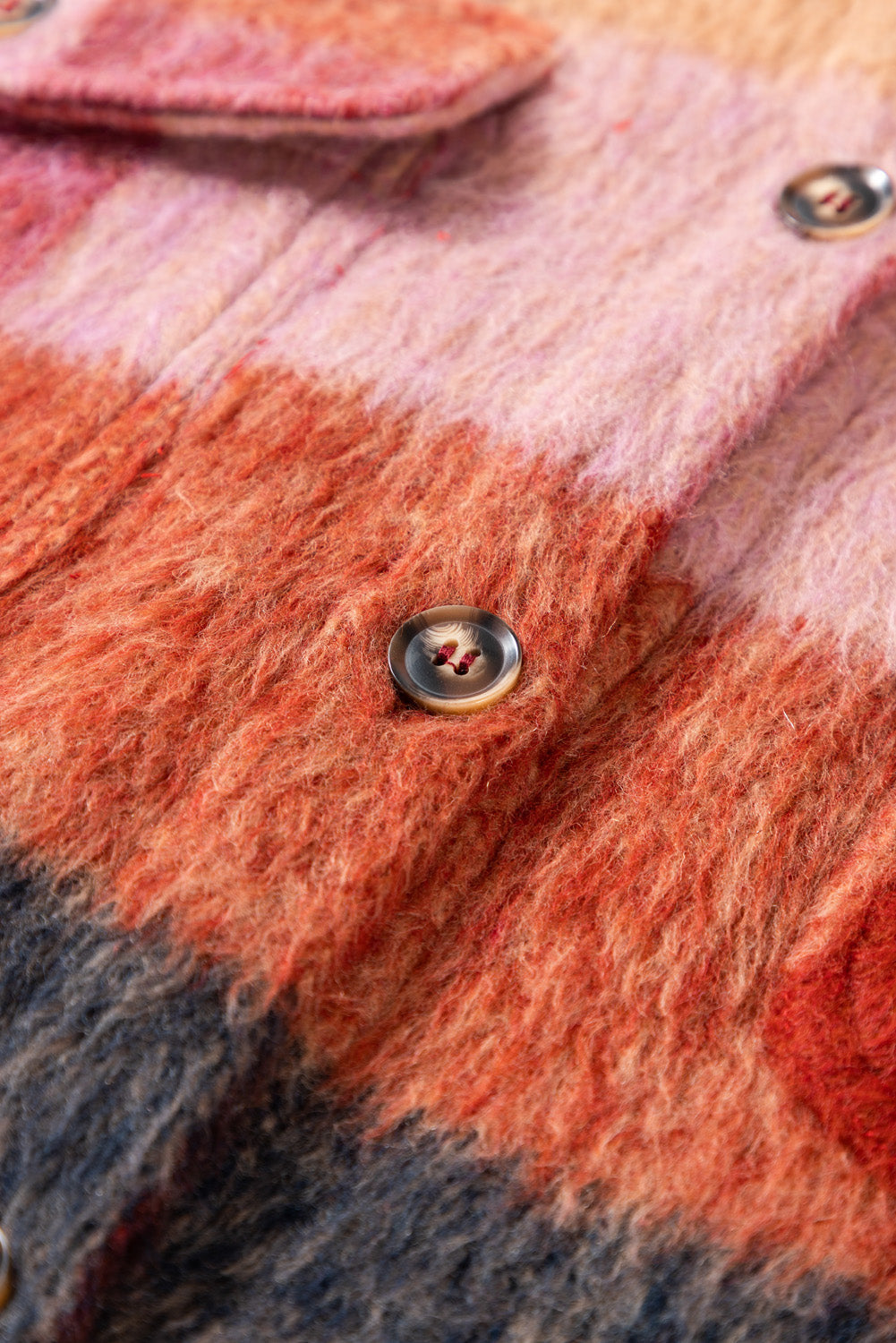 Danella - Orangefarbene karierte Freizeitjacke in Übergröße mit Klapptaschen und Knöpfen