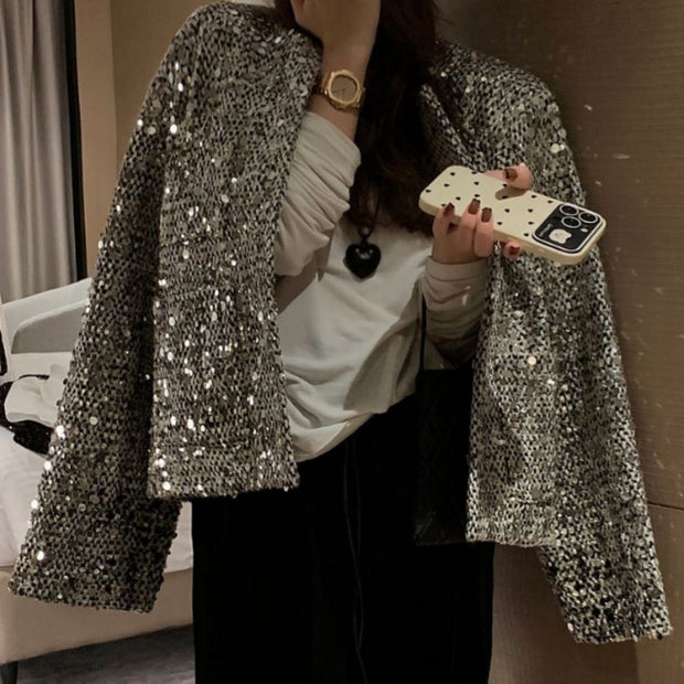 Tella - Blazer mode à paillettes pour femmes avec effet lumineux
