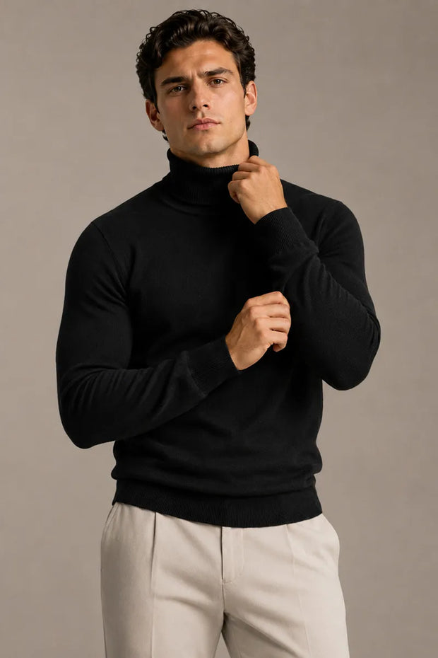 Herrenpullover mit Rollkragen, schmaler Passform, glatter Strick – Caspar