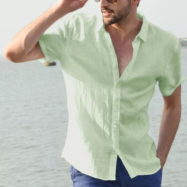 Chemise en lin pour homme, manches courtes, style décontracté - Ivan